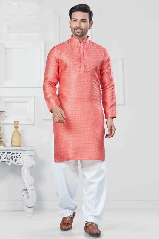 Pink Colour Woven Jacquard Silk Kurta Pajama KP1113450