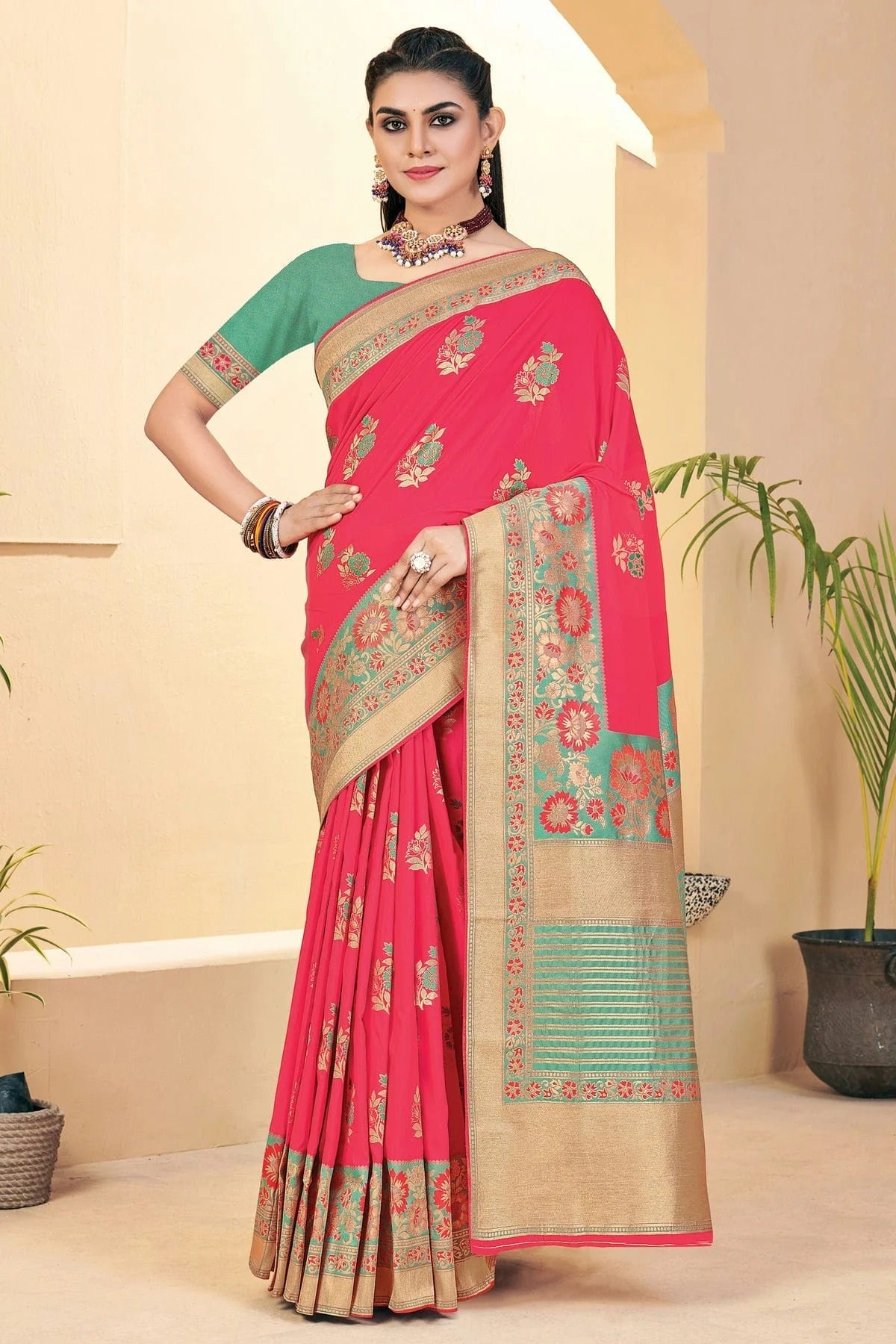 Pink Colour Woven Work Banarasi Silk Saree SD1101283