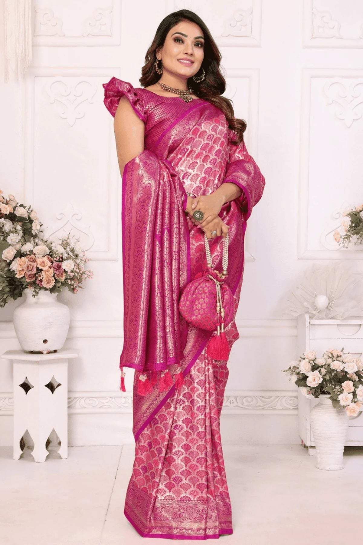 Pink Colour Woven Work Banarasi Silk Traditional Saree SD1250239 A