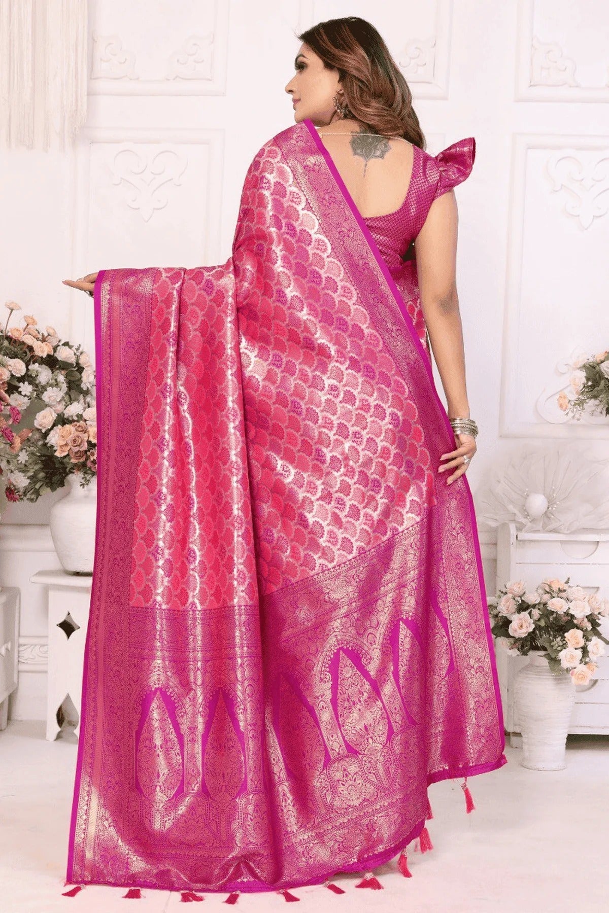 Pink Colour Woven Work Banarasi Silk Traditional Saree SD1250239 B