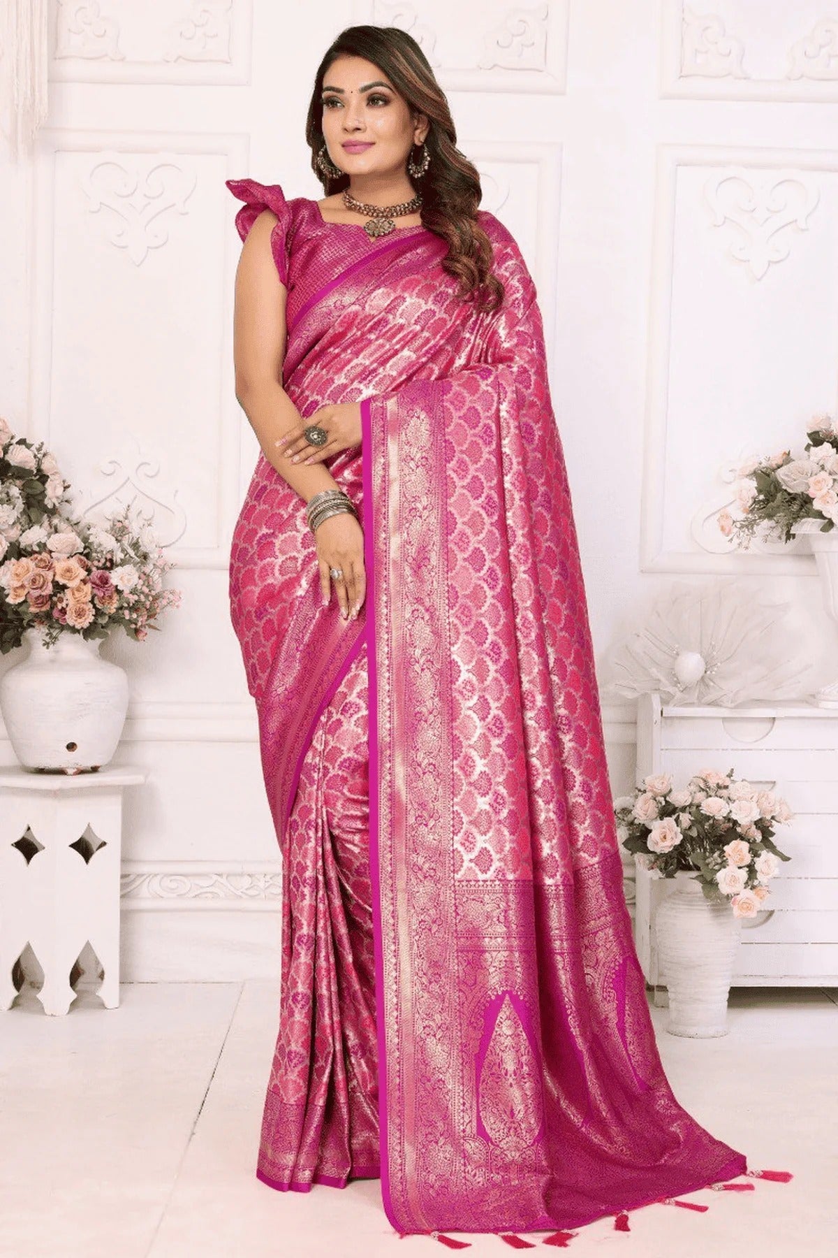 Pink Colour Woven Work Banarasi Silk Traditional Saree SD1250239