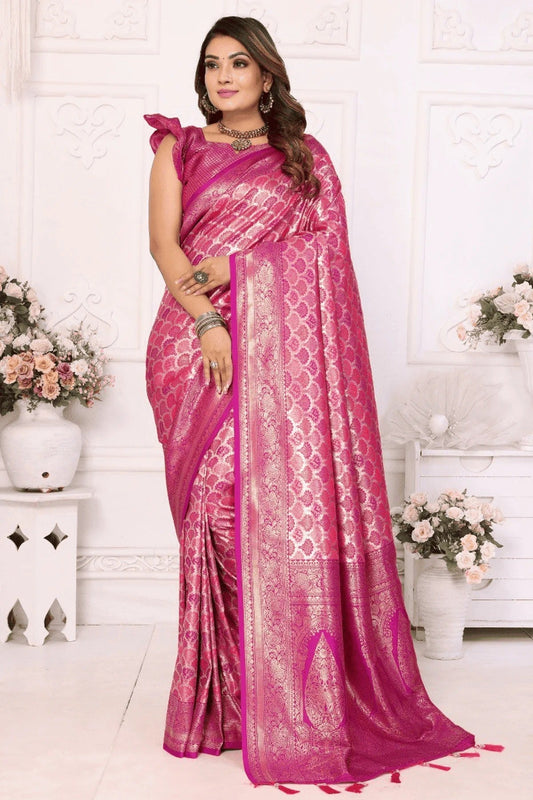 Pink Colour Woven Work Banarasi Silk Traditional Saree SD1250239