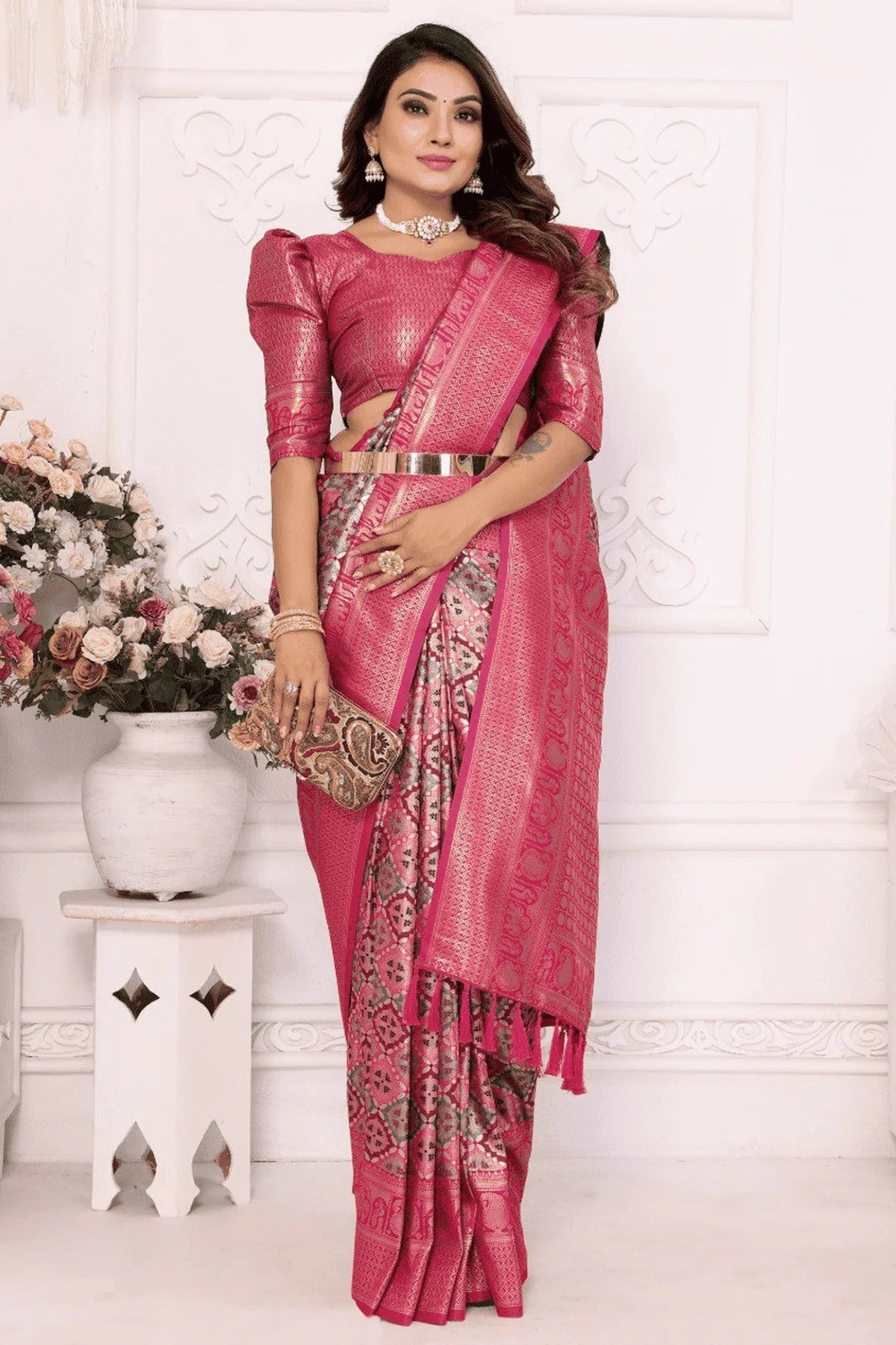 Pink Colour Woven Work Banarasi Silk Traditional Saree SD1250241 A