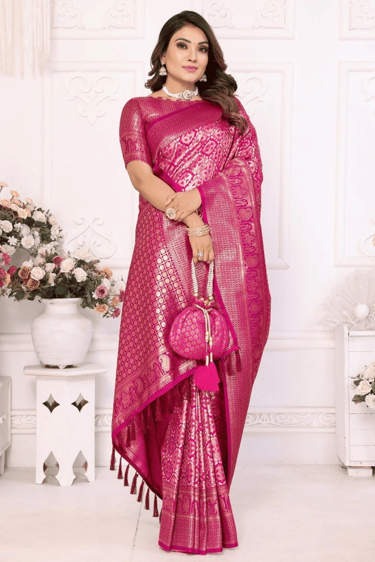 Pink Colour Woven Work Banarasi Silk Traditional Saree SD1250243 A