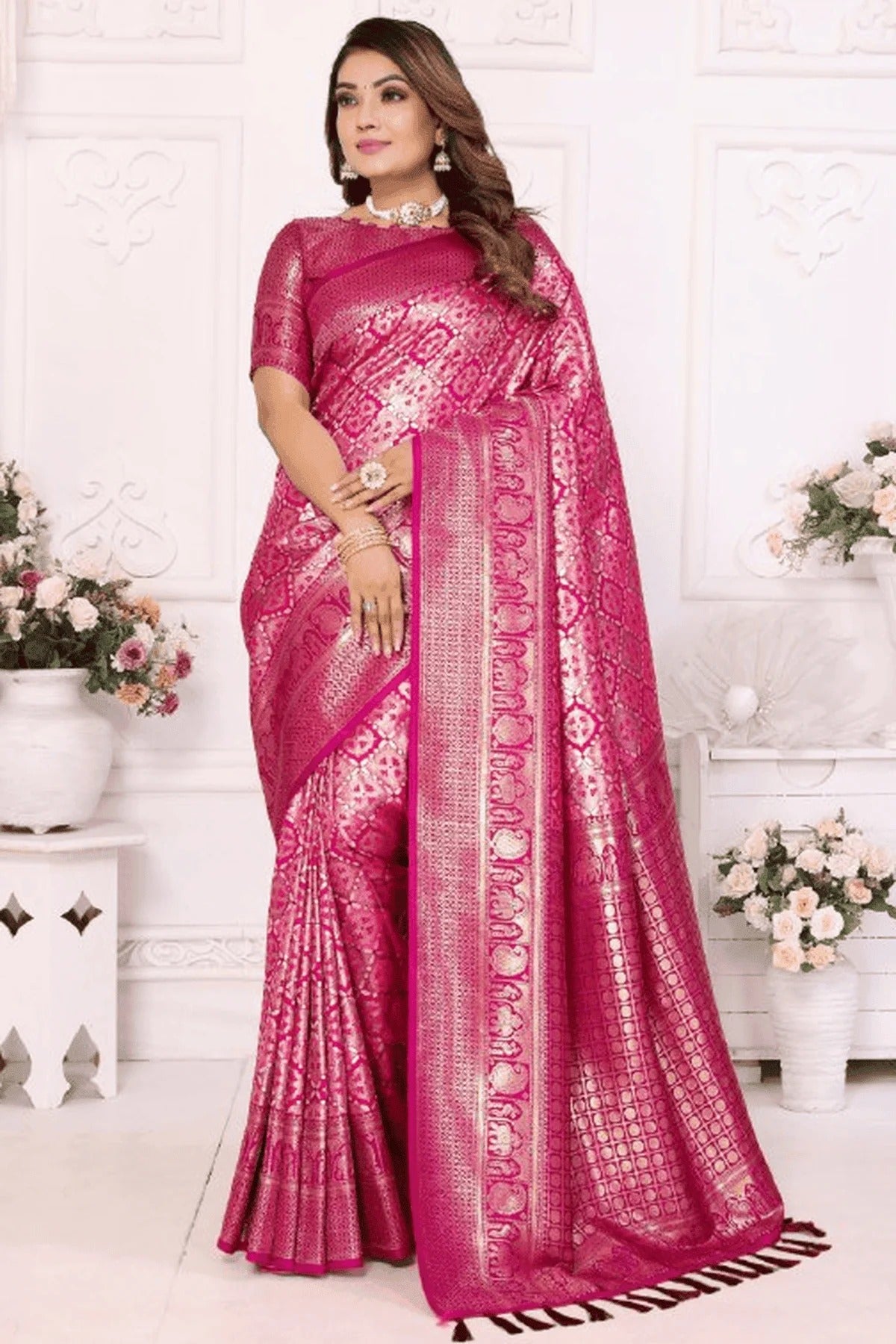 Pink Colour Woven Work Banarasi Silk Traditional Saree SD1250243
