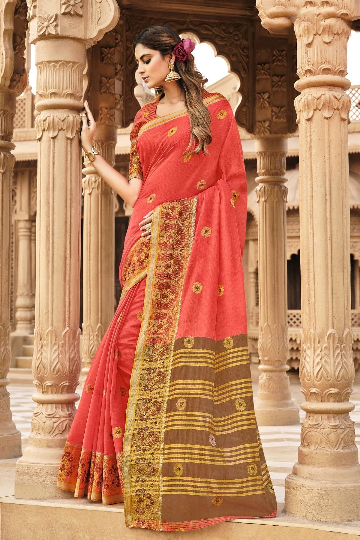 Pink Colour Woven Work Cotton Saree SD1101284