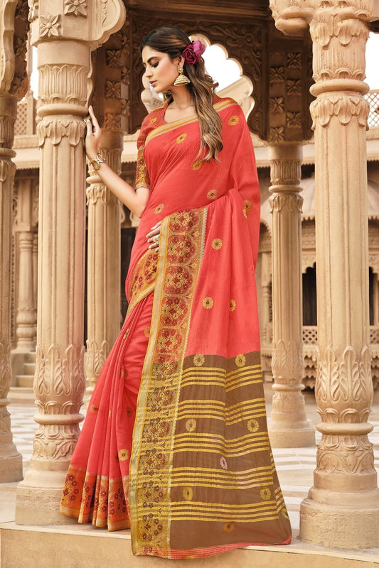Pink Colour Woven Work Cotton Saree SD1101284