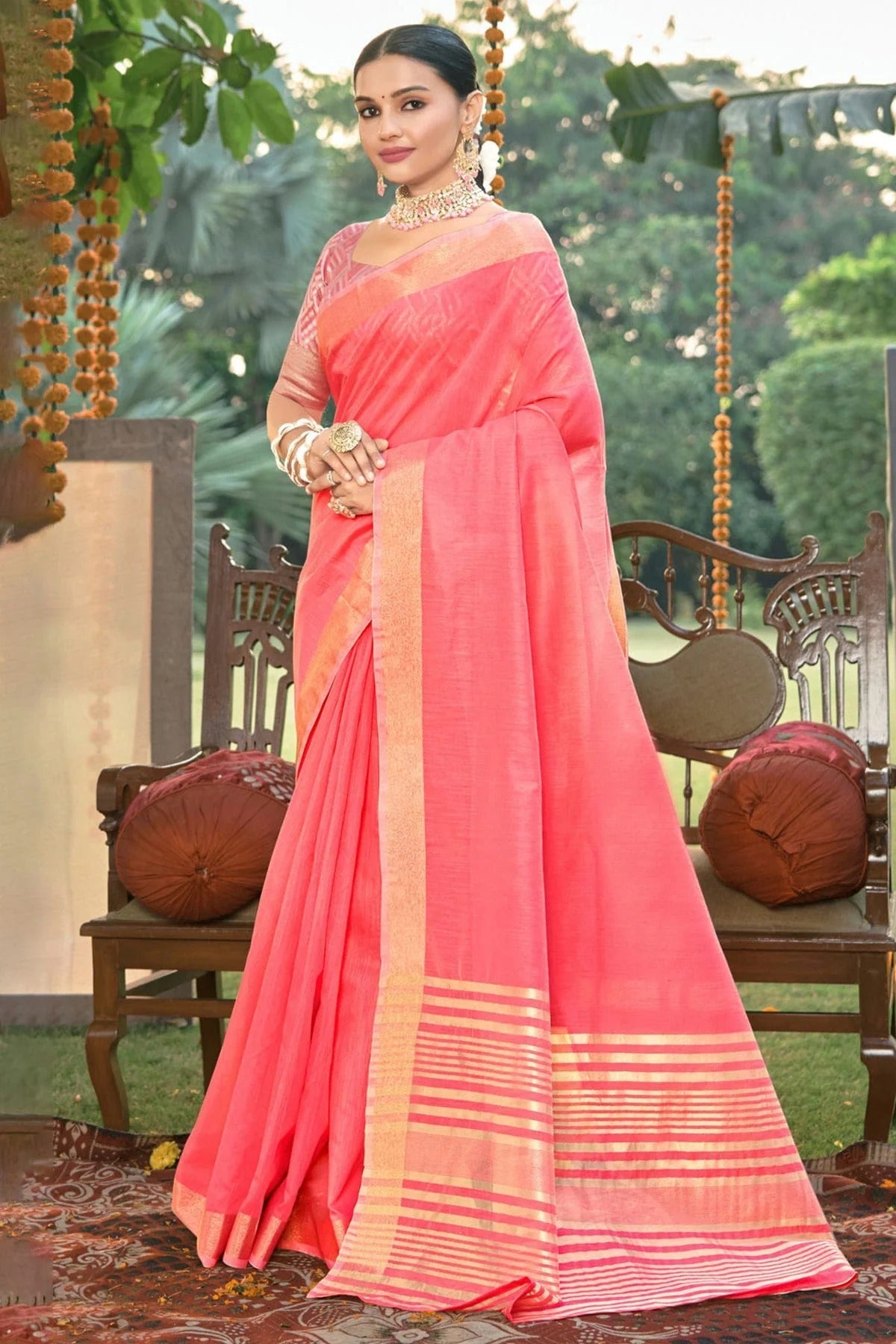 Pink Colour Woven Work Cotton Saree SD1101567