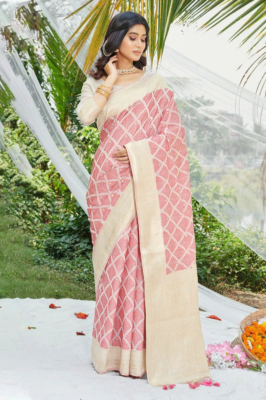 Pink Colour Woven Work Cotton Saree SD1101902