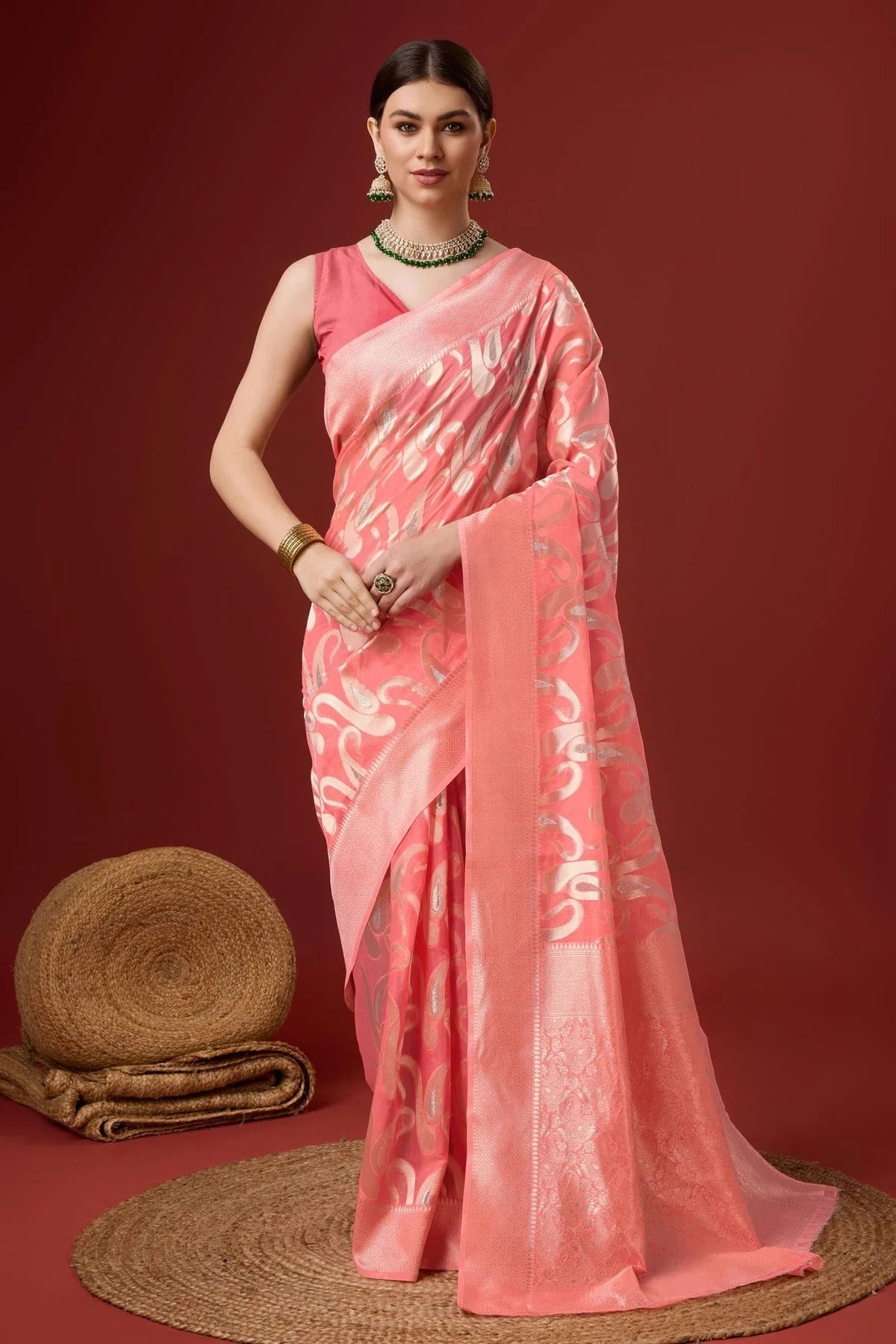 Pink Colour Woven Work Cotton Saree SD1102086