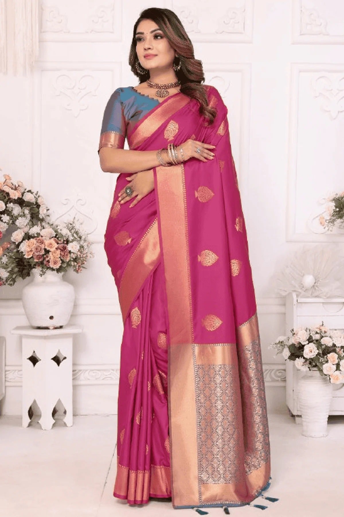 Pink Colour Woven Work Lichi Soft Silk Traditional Saree SD1250314 A