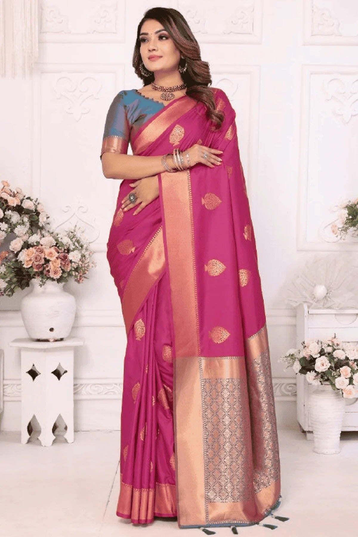 Pink Colour Woven Work Lichi Soft Silk Traditional Saree SD1250314