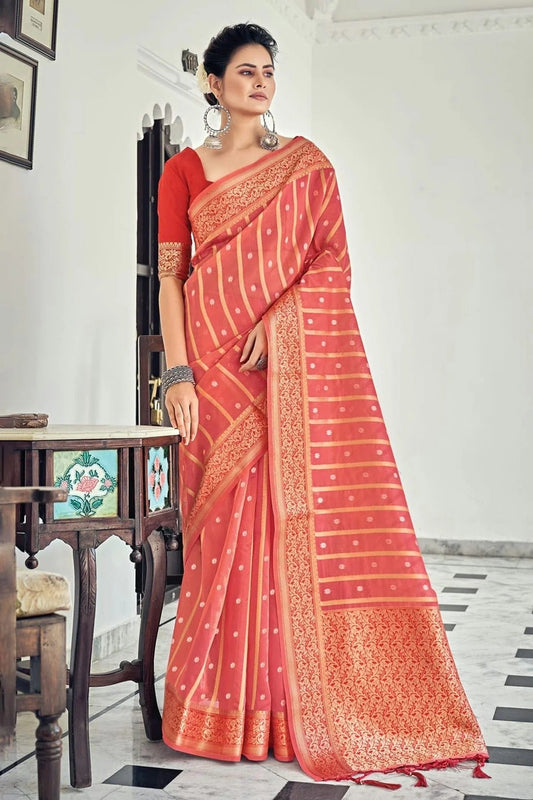Pink Colour Woven Work Organza Saree SD1101341