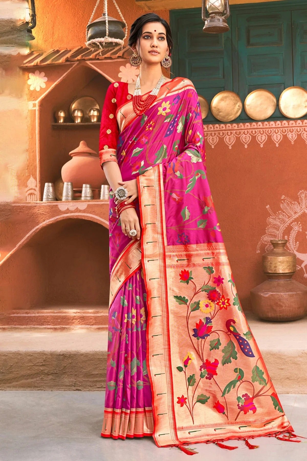Pink Colour Woven Work Paithani Silk Saree SD1101413