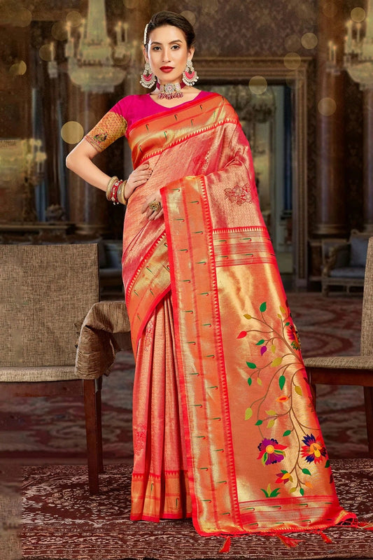 Pink Colour Woven Work Paithani Silk Saree SD1101424