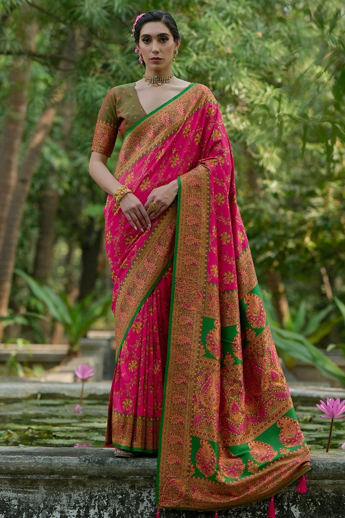 Pink Colour Woven Work Pashmina Silk Saree SD1260030