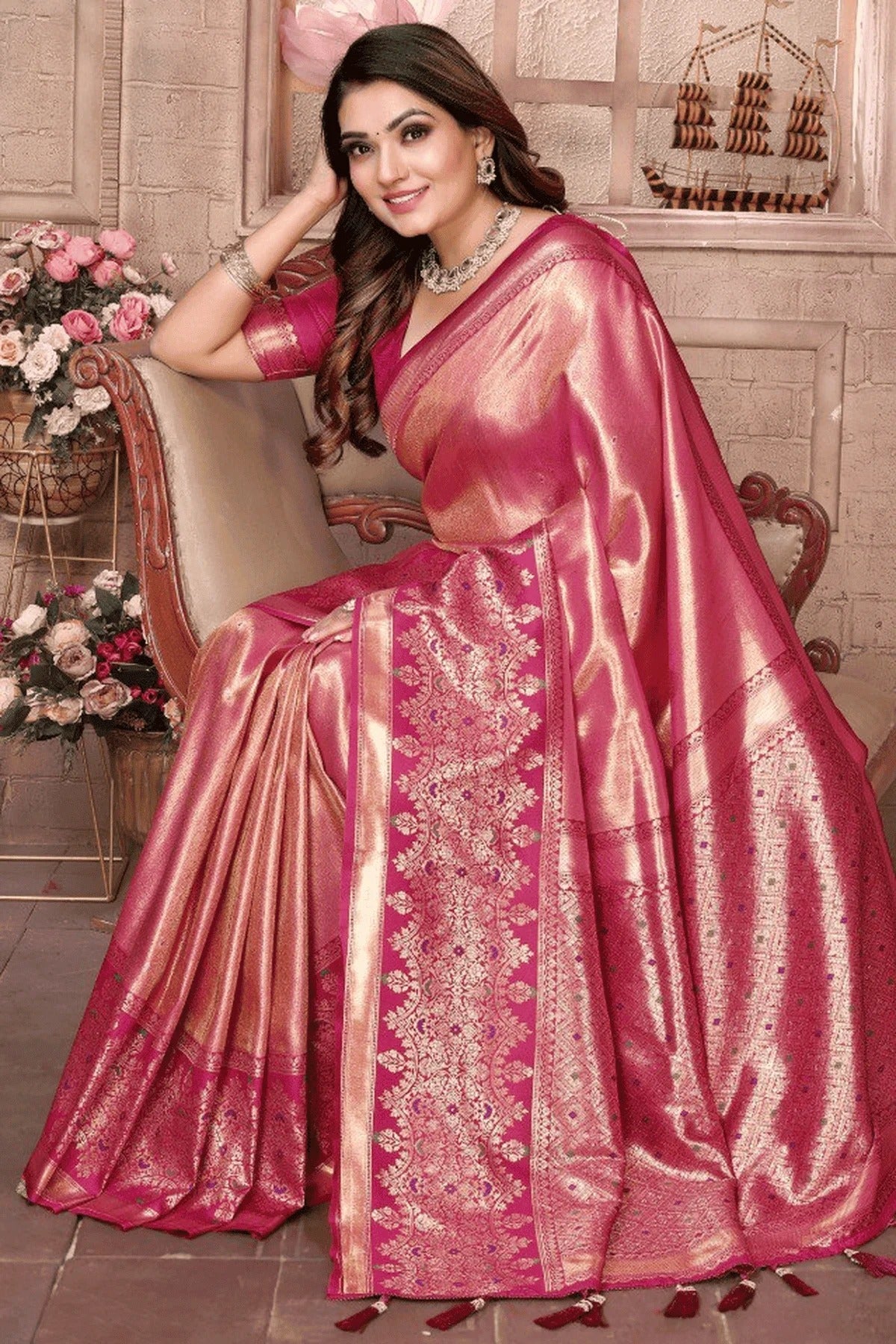 Pink Colour Woven Work Pure Banarasi Tissue Silk Traditional Saree SD1250288 A