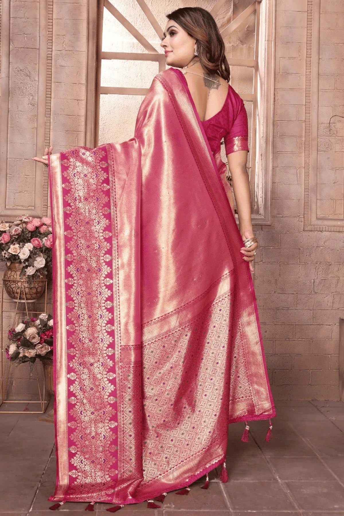 Pink Colour Woven Work Pure Banarasi Tissue Silk Traditional Saree SD1250288 B