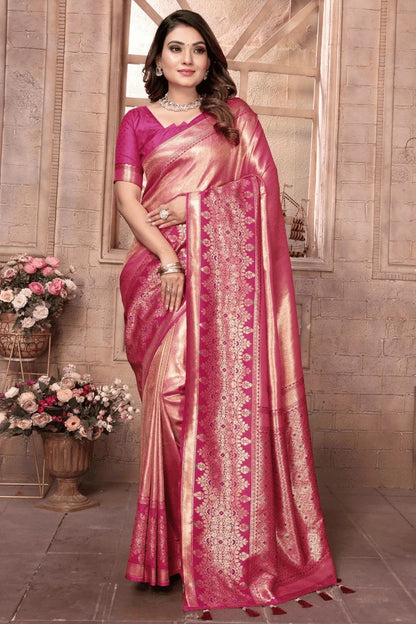 Pink Colour Woven Work Pure Banarasi Tissue Silk Traditional Saree SD1250288