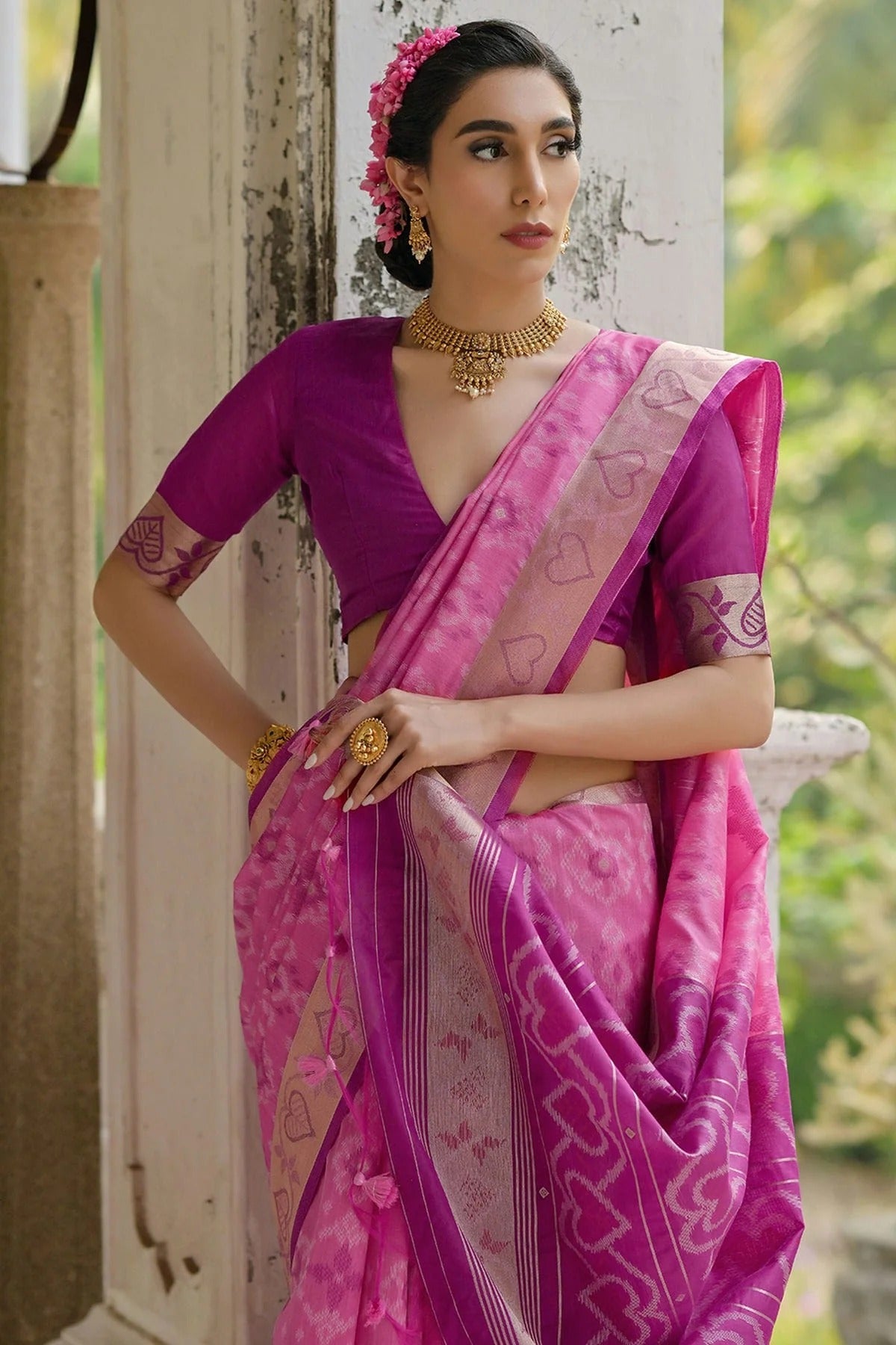 Pink Colour Woven Work Raw Silk Saree SD1260038 B