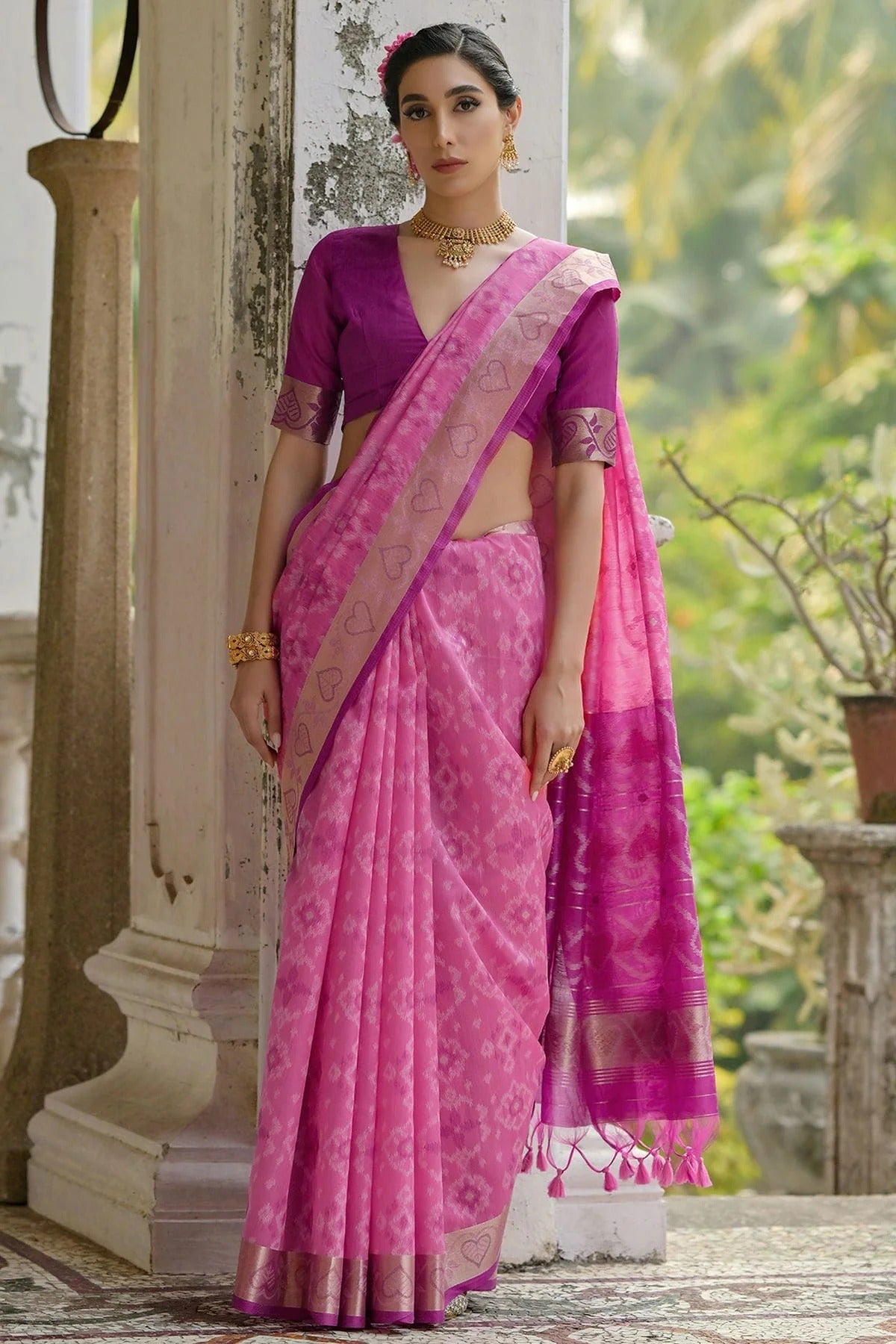 Pink Colour Woven Work Raw Silk Saree SD1260038
