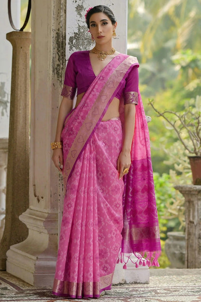 Pink Colour Woven Work Raw Silk Saree SD1260038