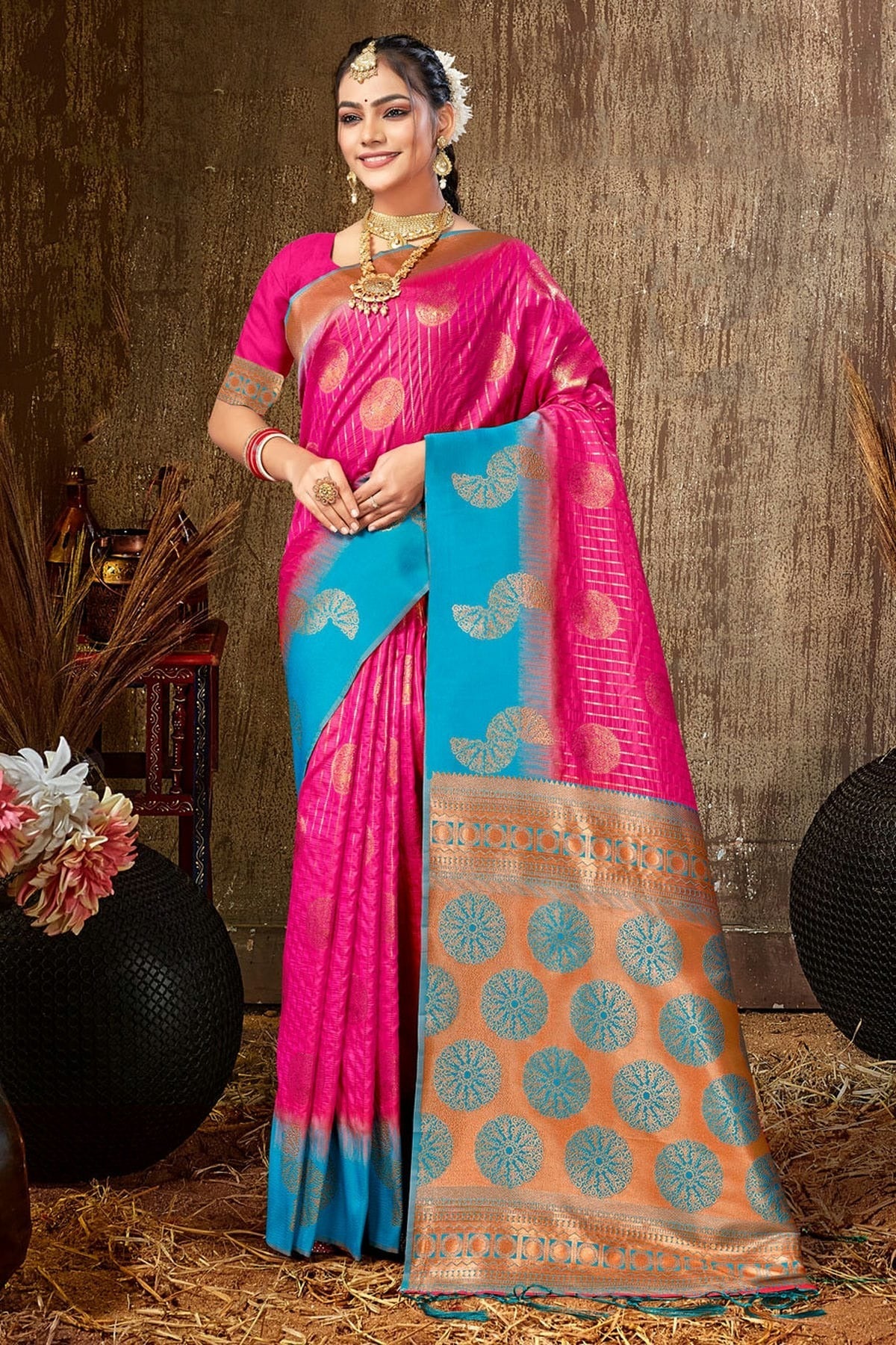 Pink Colour Woven Work Silk Saree SD1101646