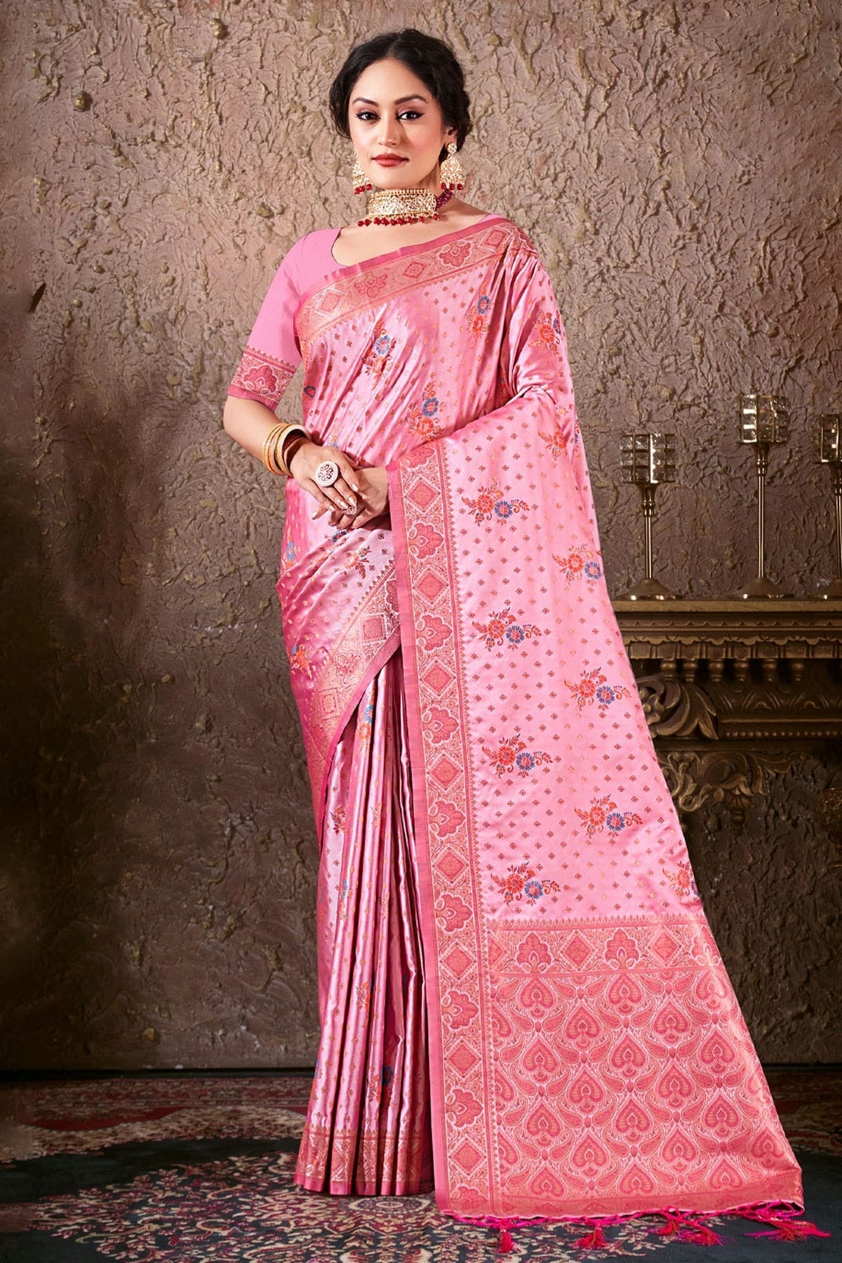 Pink Colour Woven Work Silk Saree SD1101724