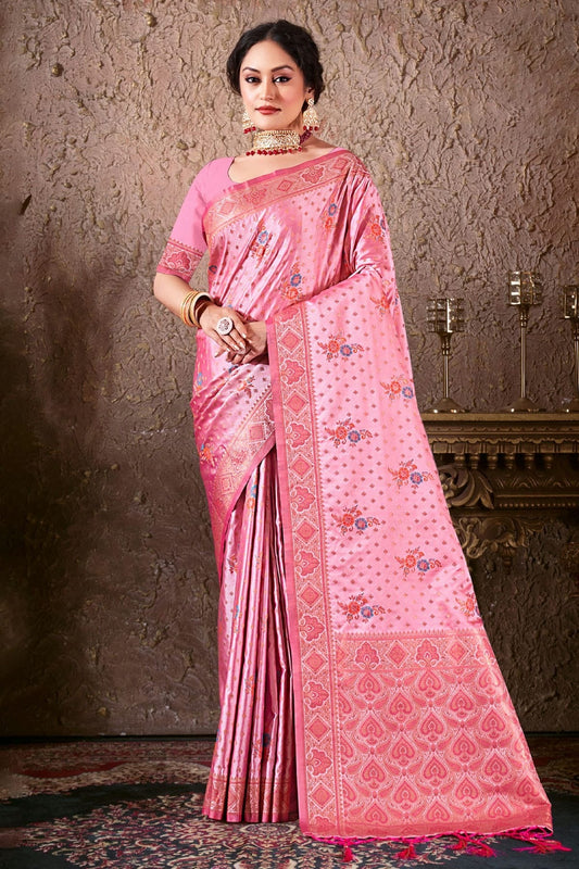 Pink Colour Woven Work Silk Saree SD1101724
