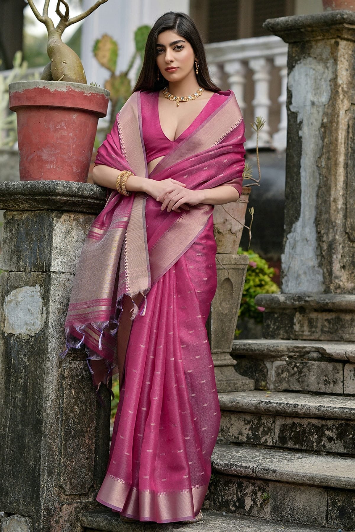 Pink Colour Woven Work Soft Tussar Silk Saree SD1260022 A