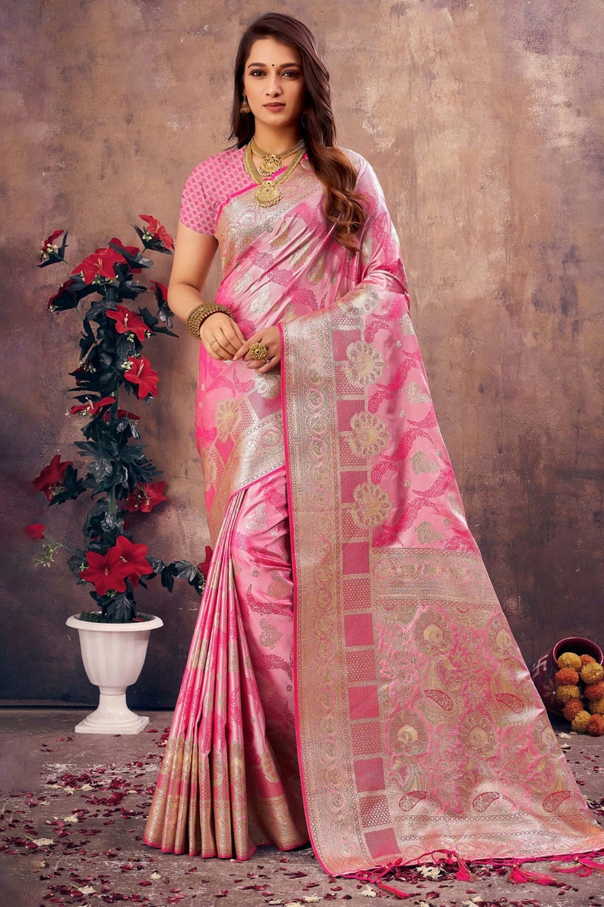 Pink Colour Woven Work South Silk Saree SD1101444
