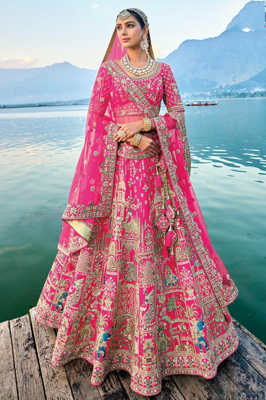 Pink Embroidery Silk Lehenga Choli LC1290123