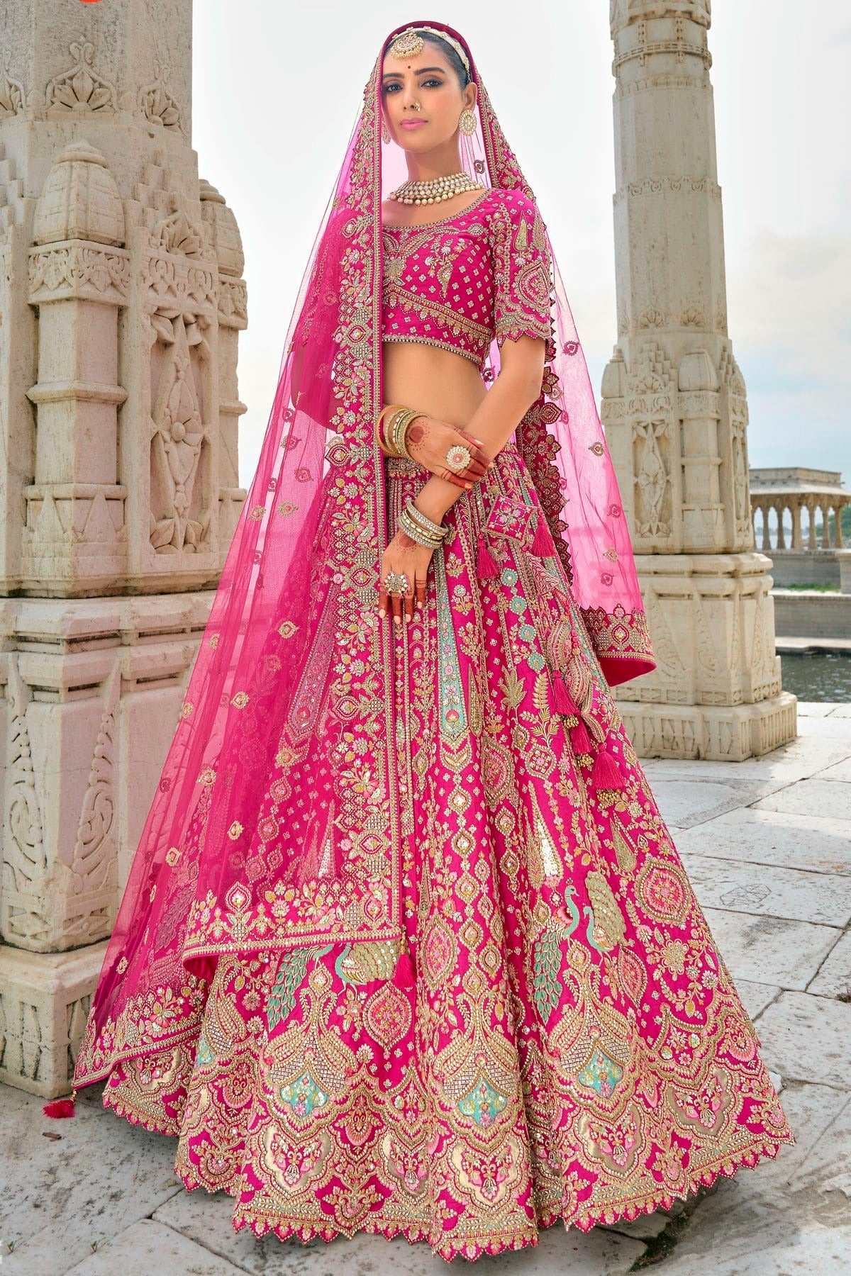 Pink Embroidery Silk Lehenga Choli LC1290126