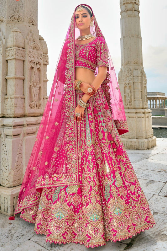 Pink Embroidery Silk Lehenga Choli LC1290126