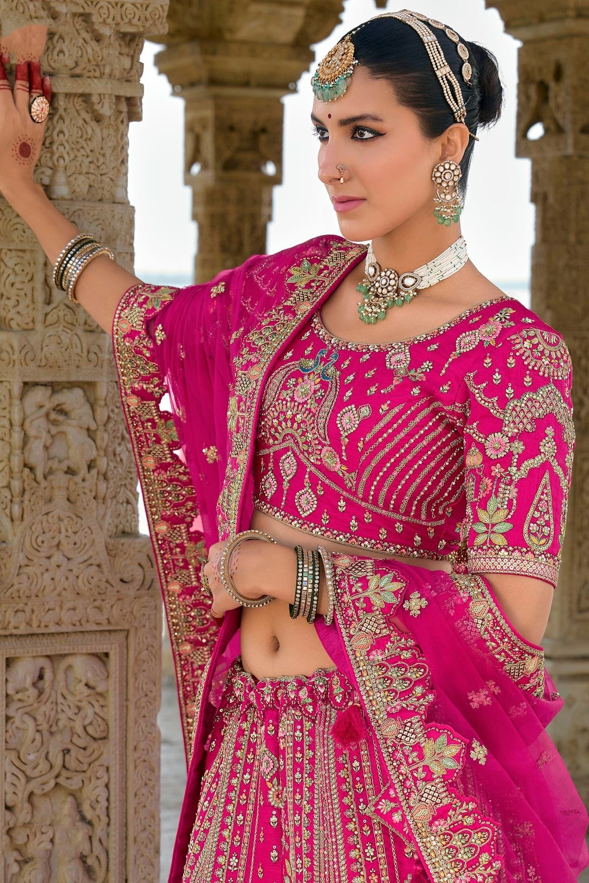 Pink Embroidery Silk Lehenga Choli LC1290128 A