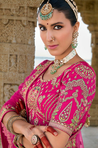 Pink Embroidery Silk Lehenga Choli LC1290128 B