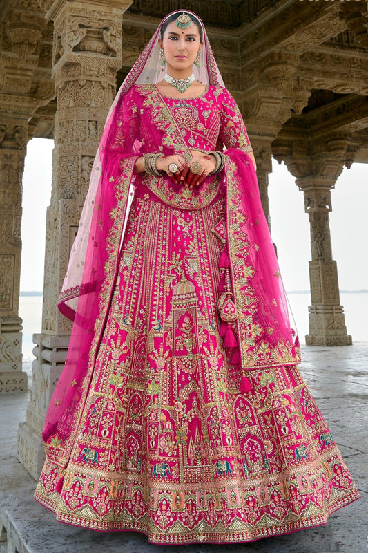 Pink Embroidery Silk Lehenga Choli LC1290128