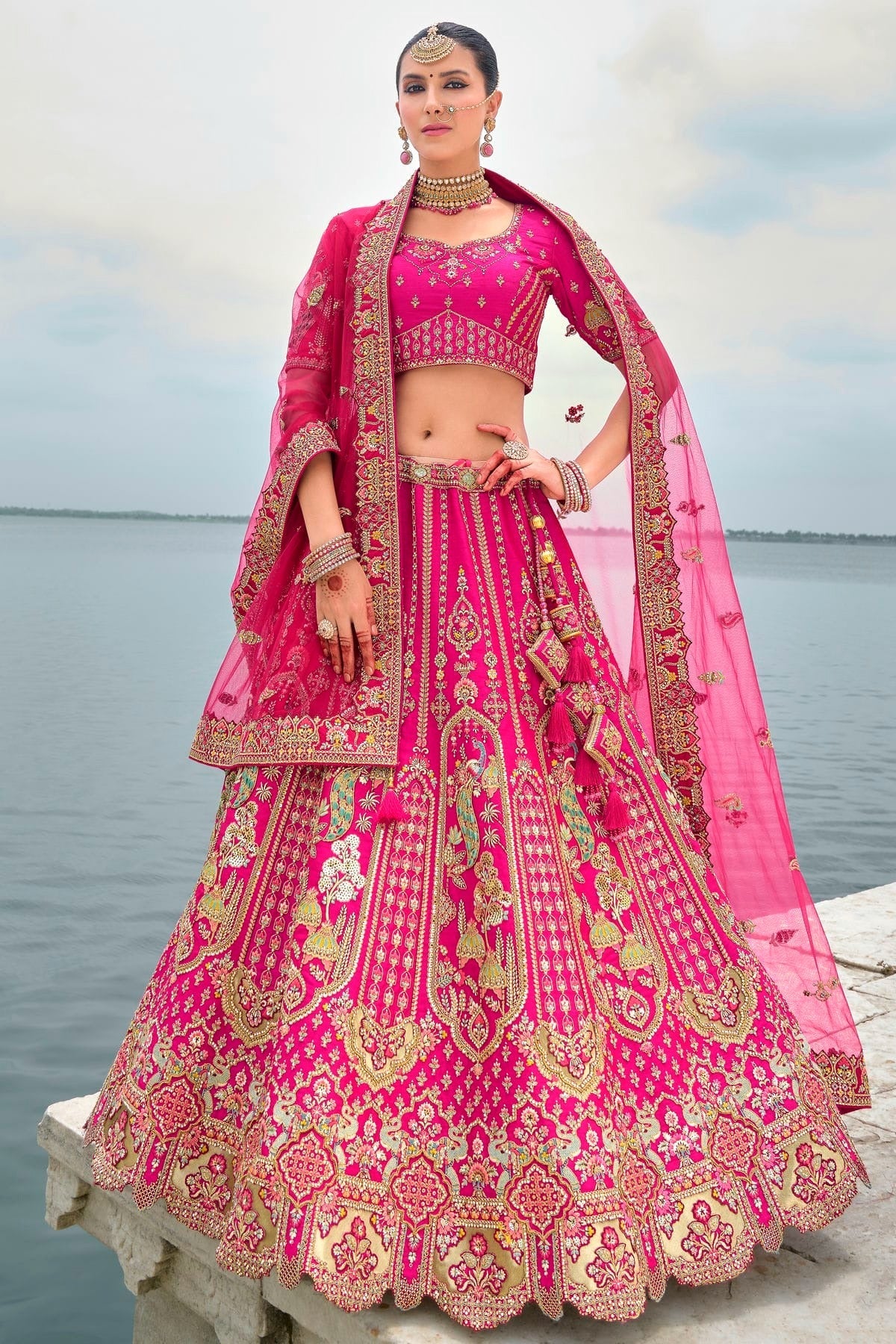 Pink Embroidery Silk Lehenga Choli LC1290132 A