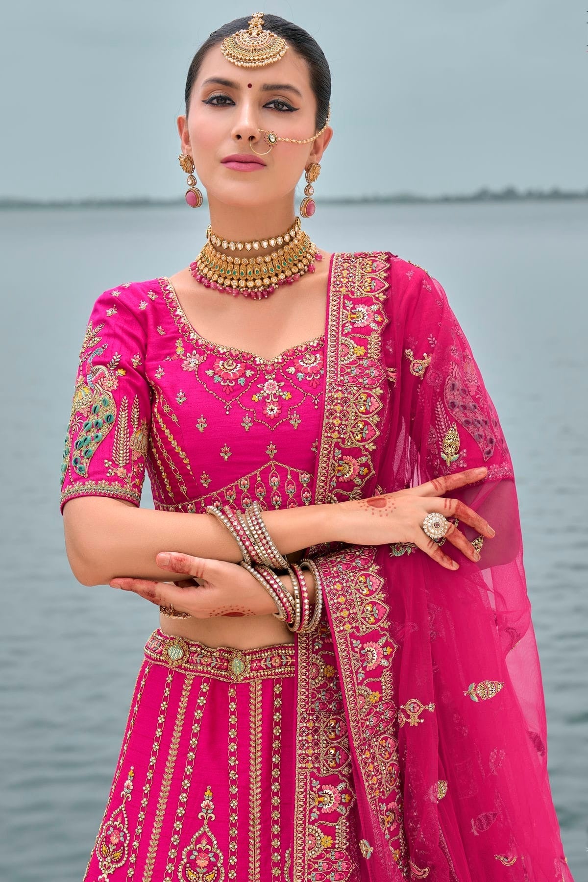 Pink Embroidery Silk Lehenga Choli LC1290132 B