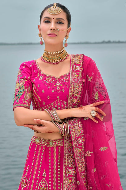 Pink Embroidery Silk Lehenga Choli LC1290132 B