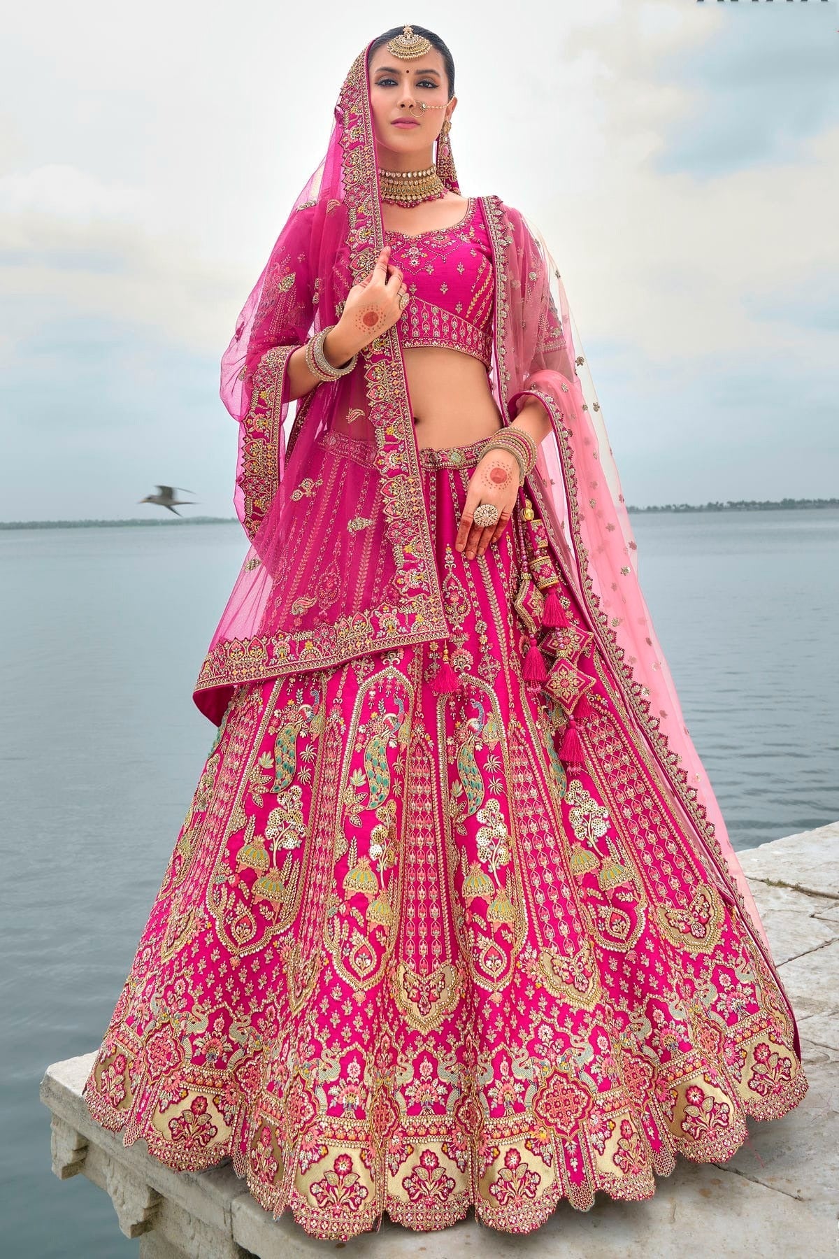 Pink Embroidery Silk Lehenga Choli LC1290132