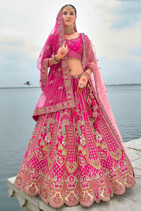 Pink Embroidery Silk Lehenga Choli LC1290132