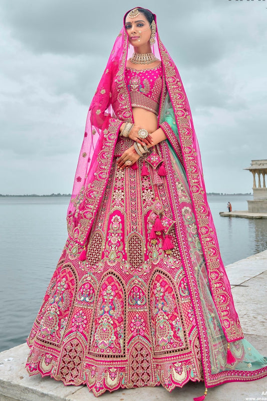 Pink Embroidery Silk Lehenga Choli LC1290134