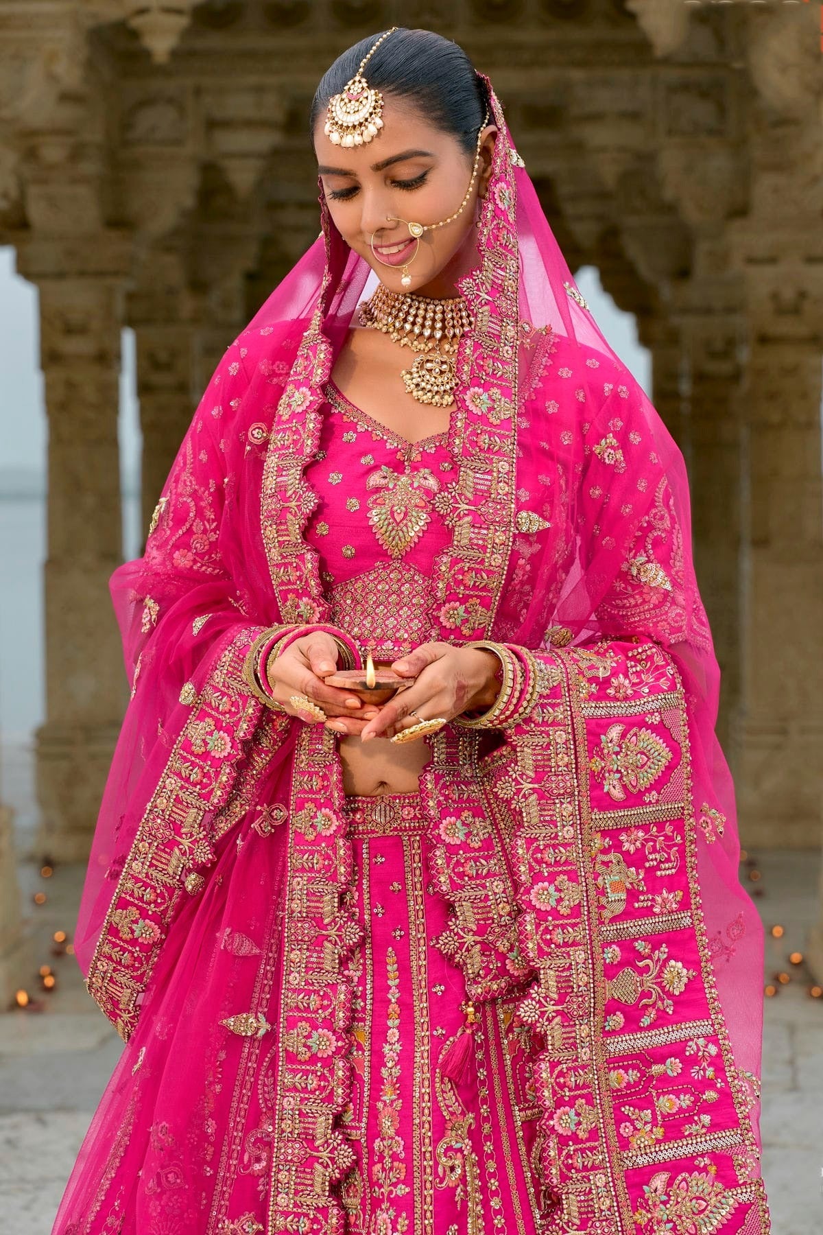 Pink Embroidery Silk Lehenga Choli LC1290135 A