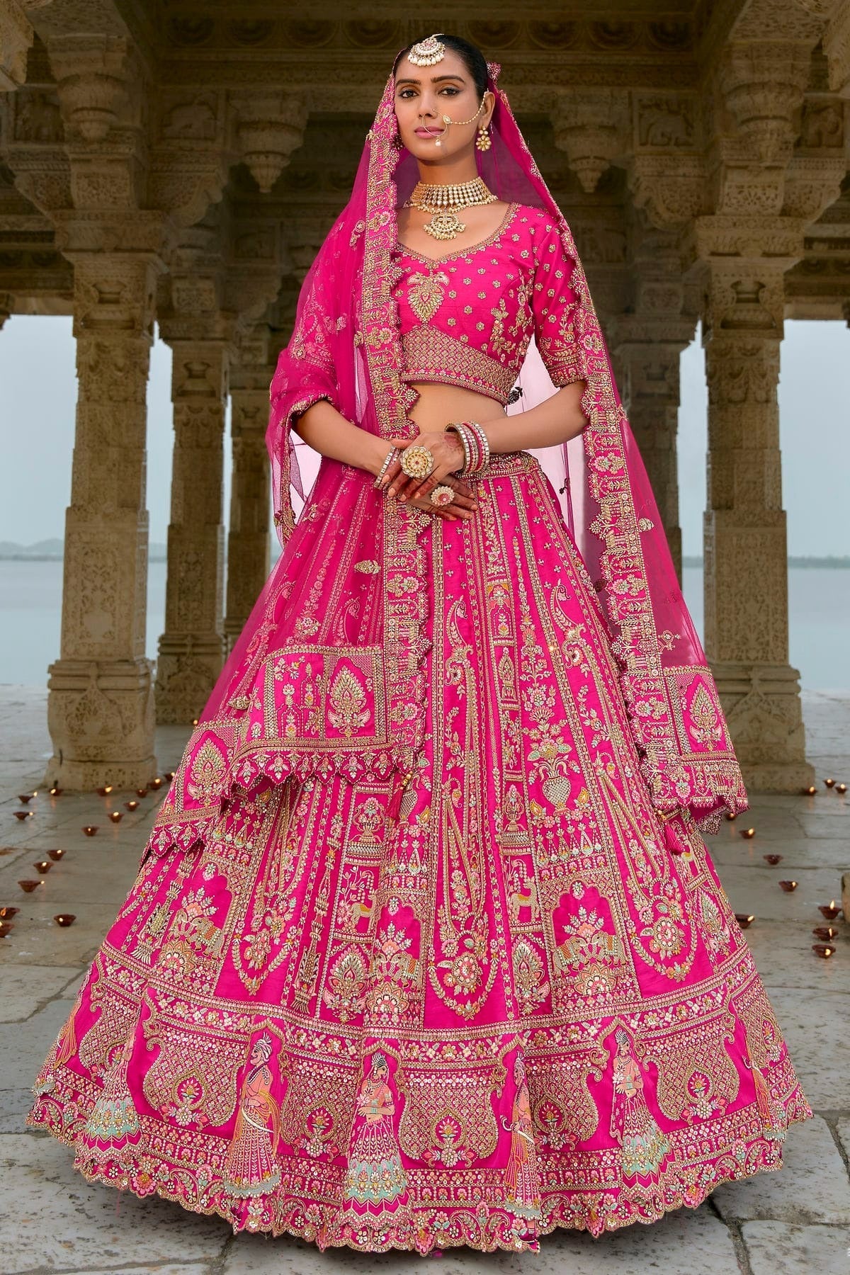 Pink Embroidery Silk Lehenga Choli LC1290135