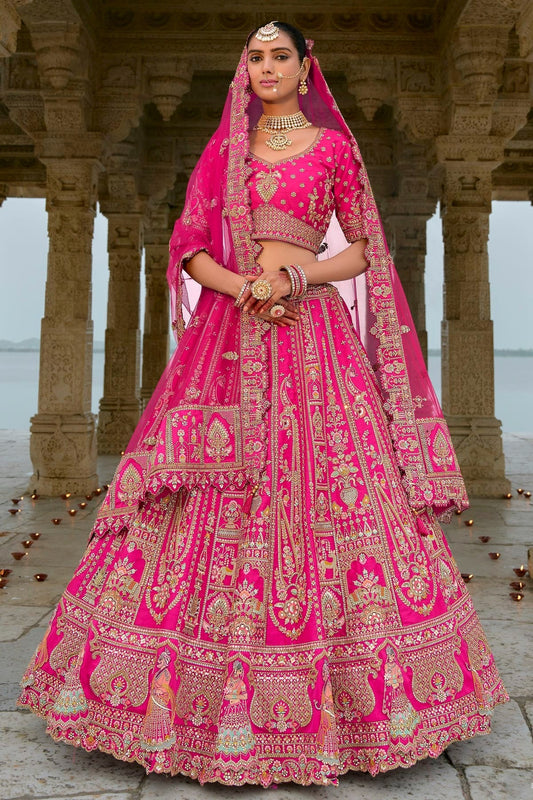 Pink Embroidery Silk Lehenga Choli LC1290135