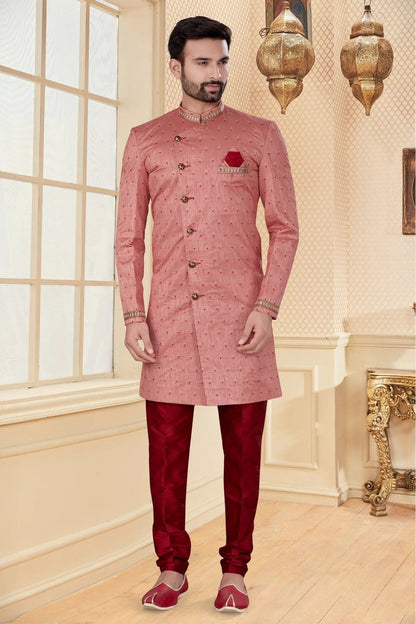 Pink Peach Colour Jacquard Sherwani SH1040259