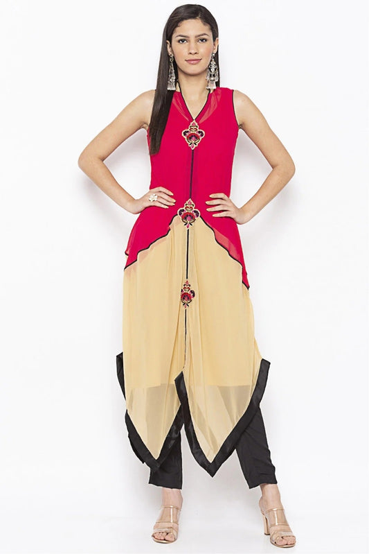 Pink and Beige Colour Plus Size Georgette Embroidery Kurti KR1070655