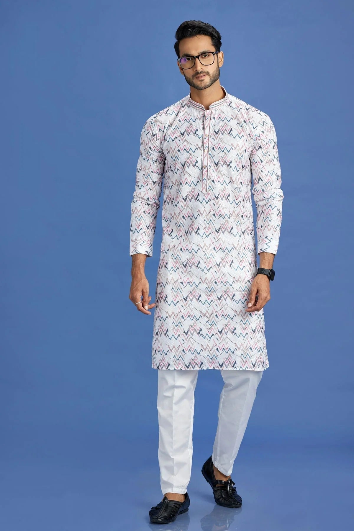 Pink and Blue Colour Cotton Pintex Work Kurta Pajama KP1230151 A