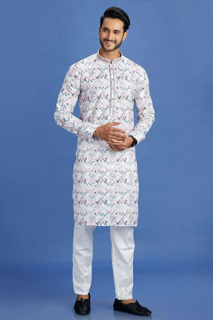 Pink and Blue Colour Cotton Pintex Work Kurta Pajama KP1230151